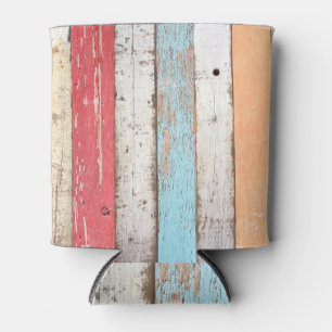 Vintage Wood: Multicolored Cracked Texture. Can Cooler