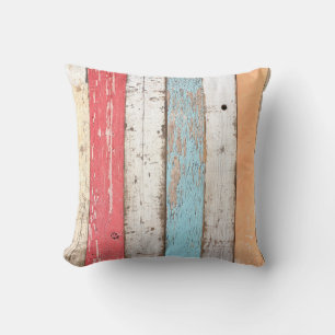 Vintage Wood: Multicolored Cracked Texture. Cushion