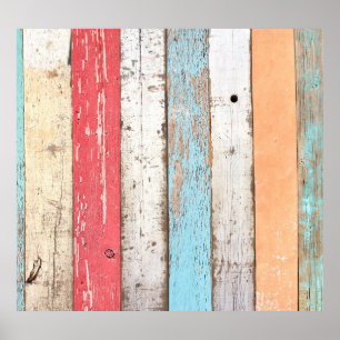 Vintage Wood: Multicolored Cracked Texture. Poster
