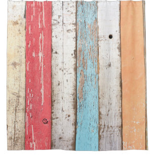 Vintage Wood: Multicolored Cracked Texture. Shower Curtain