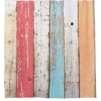 Vintage Wood: Multicolored Cracked Texture. Shower Curtain