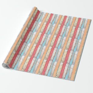 Vintage Wood: Multicolored Cracked Texture. Wrapping Paper