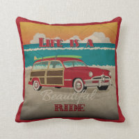Vintage Wood Sided Car Beach Poster