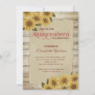 Vintage wood torn paper sunflower Quinceañera Invitation