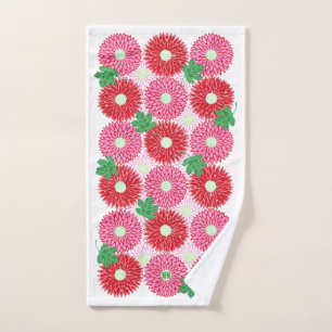 Vintage Woodblock Pink & Red Flower Blossoms Bath Towel Set