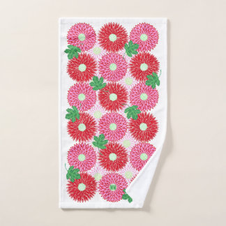 Vintage Woodblock Pink & Red Flower Blossoms Bath Towel Set