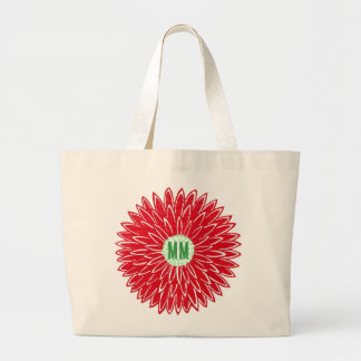 Vintage Woodblock Pink & Red Flower Blossoms Large Tote Bag