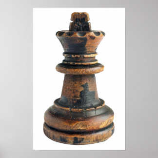 Vintage wooden chess king piece Poster