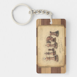 Vintage Wooden Chessboard, Chess Player Gift Key Ring