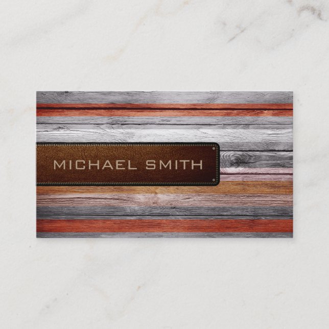 Vintage Wooden Elegant Leather Look #14 Business Card (Front)