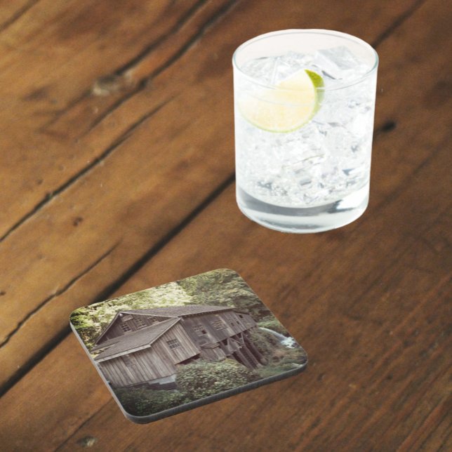 Vintage Wooden Grist Mill Photo Coaster (In Situ)