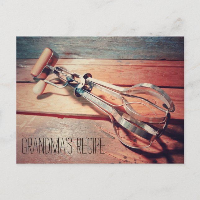 Vintage Wooden Hand Mixer Retro Recipe Card (Front)