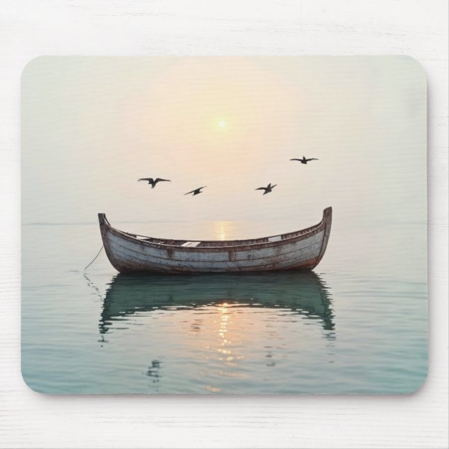 Vintage Wooden Rowboat On Calm Water Mouse Pad (Front)