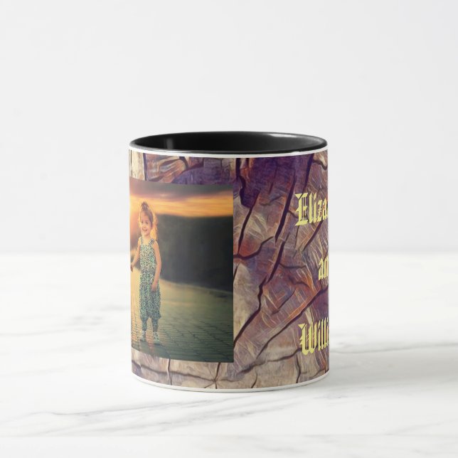 Vintage wooden tree trunk background customisable mug (Center)