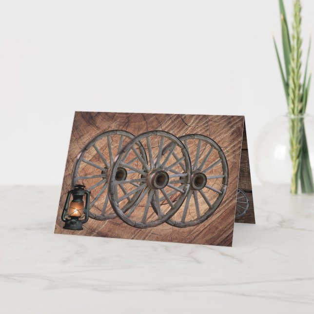 Vintage Wooden Wagon Wheels Card (Front)