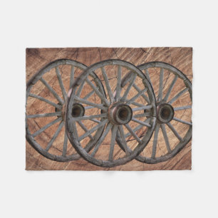 Vintage Wooden Wagon Wheels Fleece Blanket