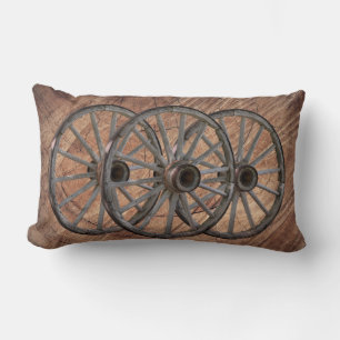 Vintage Wooden Wagon Wheels Lumbar Cushion
