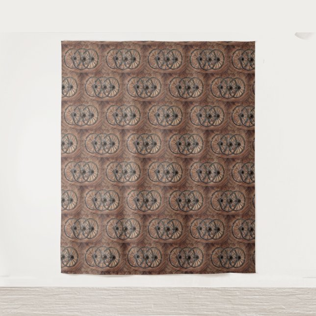 Vintage Wooden Wagon Wheels Tapestry (Front)