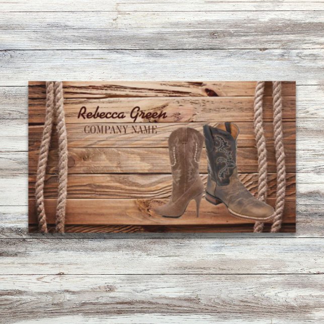 vintage woodgrain cowboy boots western fashion business card (vintage woodgrain cowboy boots western fashion business card)