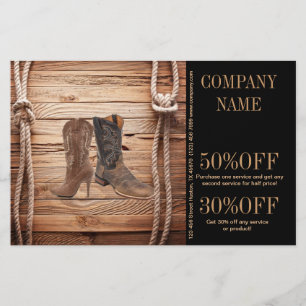 vintage woodgrain cowboy boots western fashion flyer