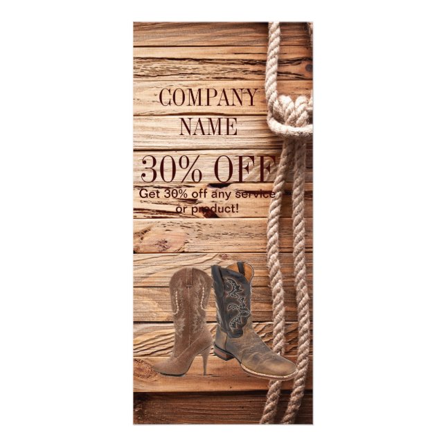 vintage woodgrain cowboy boots western fashion rack card (Front)