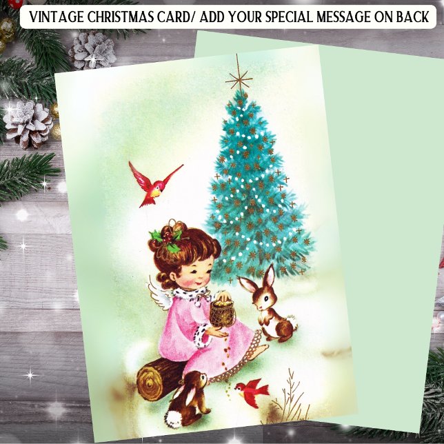 Vintage Woodland Animals and Child Christmas Holiday Card (Creator Uploaded)