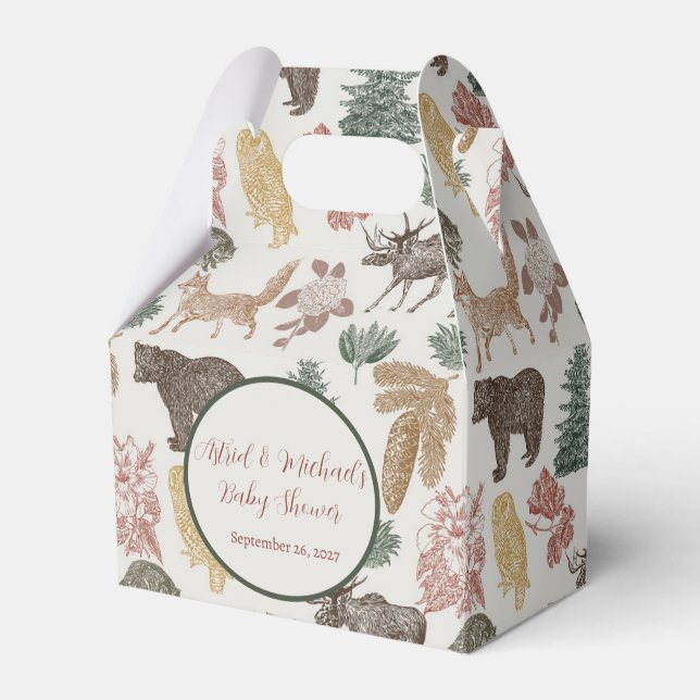 Vintage Woodland Animals Baby Shower  Favour Box (Front Side)