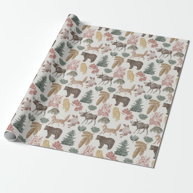 Vintage Woodland Animals Baby Shower Wrapping Paper (Unrolled)