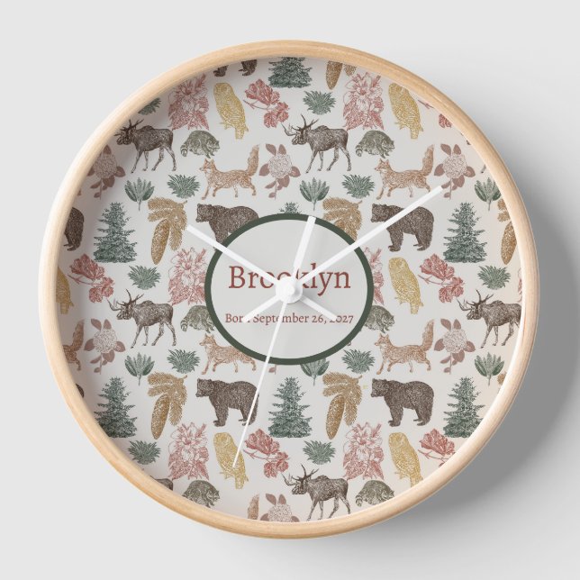 Vintage Woodland Animals Nursery  Clock (Front)