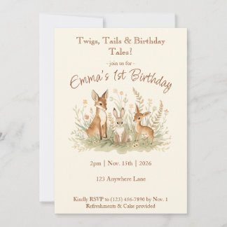 Vintage woodland birthday invitation