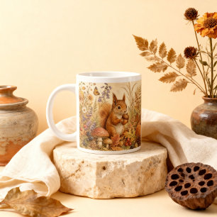 Vintage Woodland Botanical Squirrel Cottagecore  Large Coffee Mug