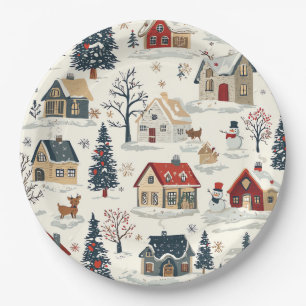 Vintage Woodland Christmas Pattern (11) Paper Plate