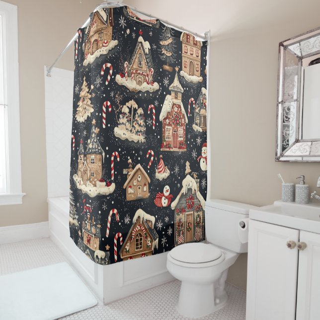Vintage Woodland Christmas Pattern (14) Shower Curtain (In Situ)