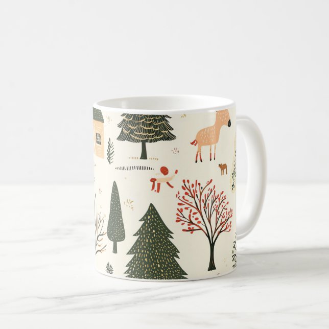 Vintage Woodland Christmas Pattern (16) Coffee Mug (Front Right)
