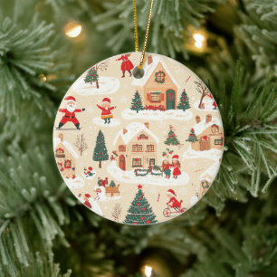 Vintage Woodland Christmas Pattern (19) Ceramic Tree Decoration