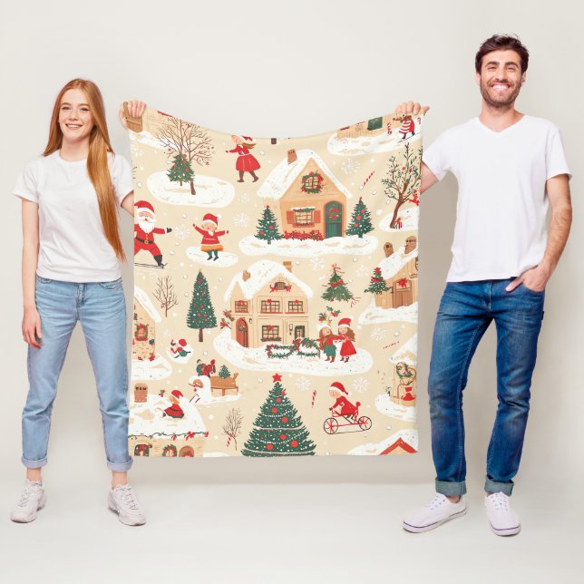 Vintage Woodland Christmas Pattern (19) Fleece Blanket (In Situ)