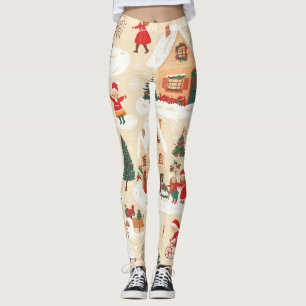 Vintage Woodland Christmas Pattern (19) Leggings