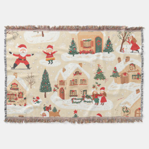 Vintage Woodland Christmas Pattern (19) Throw Blanket