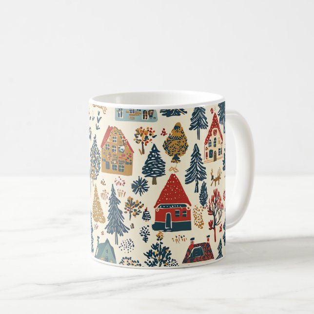 Vintage Woodland Christmas Pattern (20) Coffee Mug (Front Right)