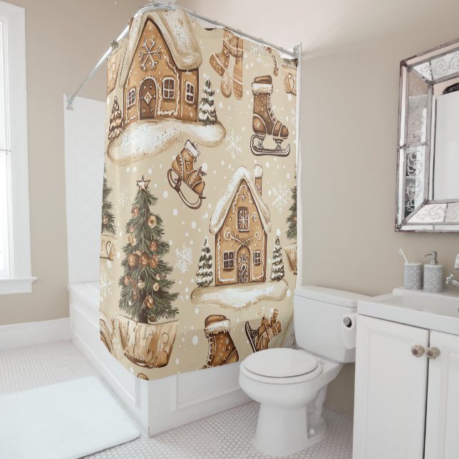 Vintage Woodland Christmas Pattern (3) Shower Curtain (In Situ)
