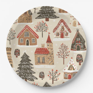 Vintage Woodland Christmas Pattern (4) Paper Plate