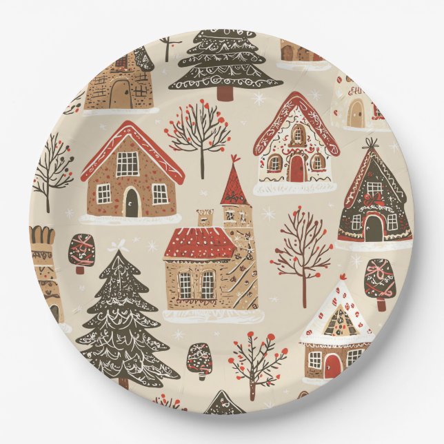 Vintage Woodland Christmas Pattern (4) Paper Plate (Front)