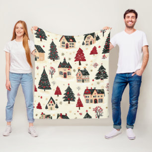 Vintage Woodland Christmas Pattern (9) Fleece Blanket