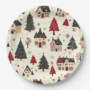 Vintage Woodland Christmas Pattern (9) Paper Plate