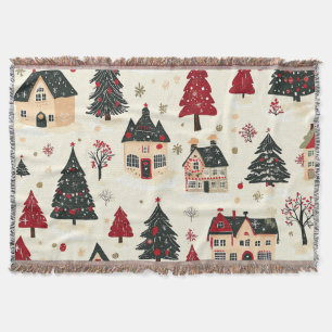 Vintage Woodland Christmas Pattern (9) Throw Blanket