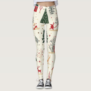 Vintage Woodland Christmas Pattern Leggings