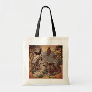 Vintage Woodland Cottage House Sunrise Rooster  Tote Bag