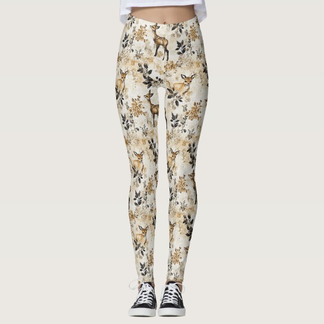 Vintage Woodland Deer Pattern Leggings (Front)