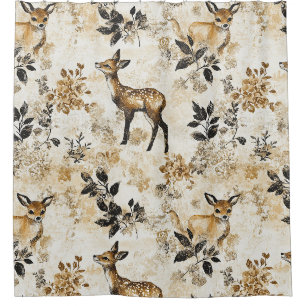 Vintage Woodland Deer Pattern Shower Curtain