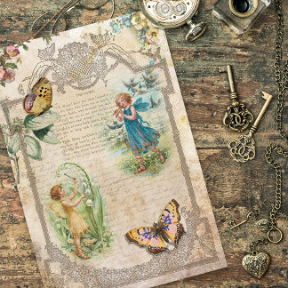 Vintage Woodland Fairies & Butterflies Decoupage Tissue Paper